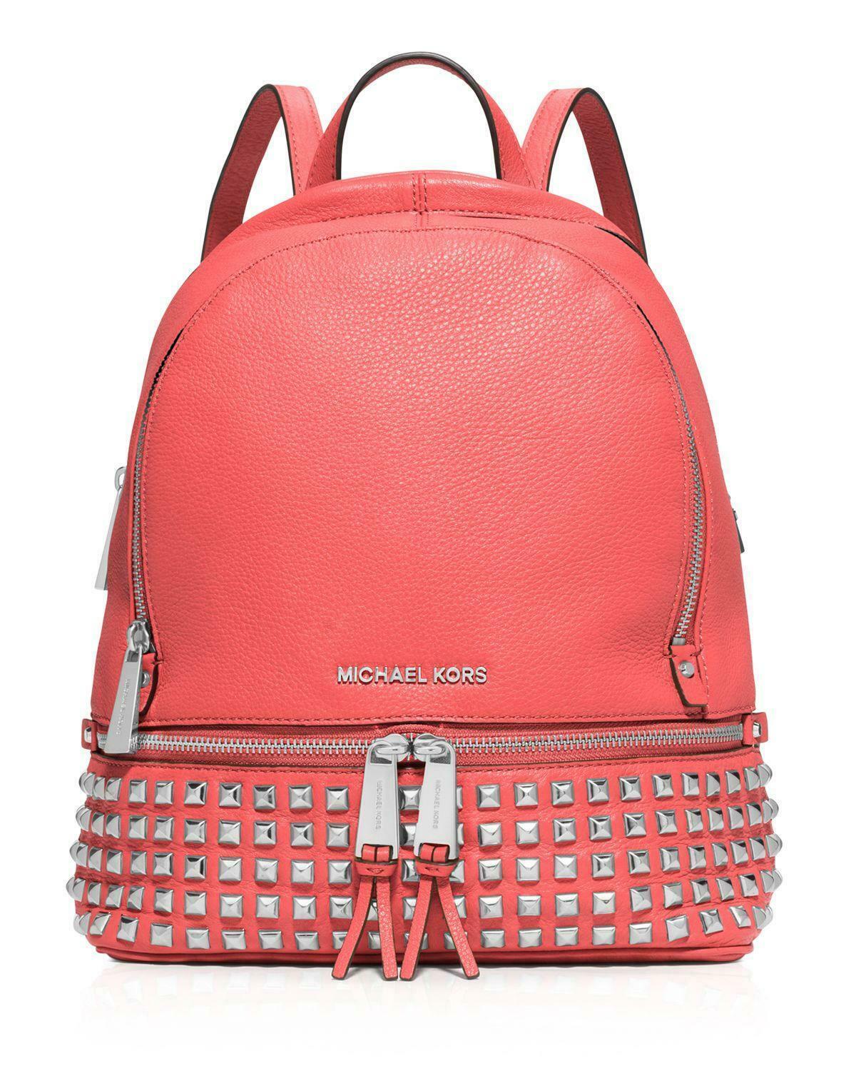 MICHAEL KORS MK Rhea Zip Small Studded Backpack, Coral/Silver –  VALLEYSPORTING