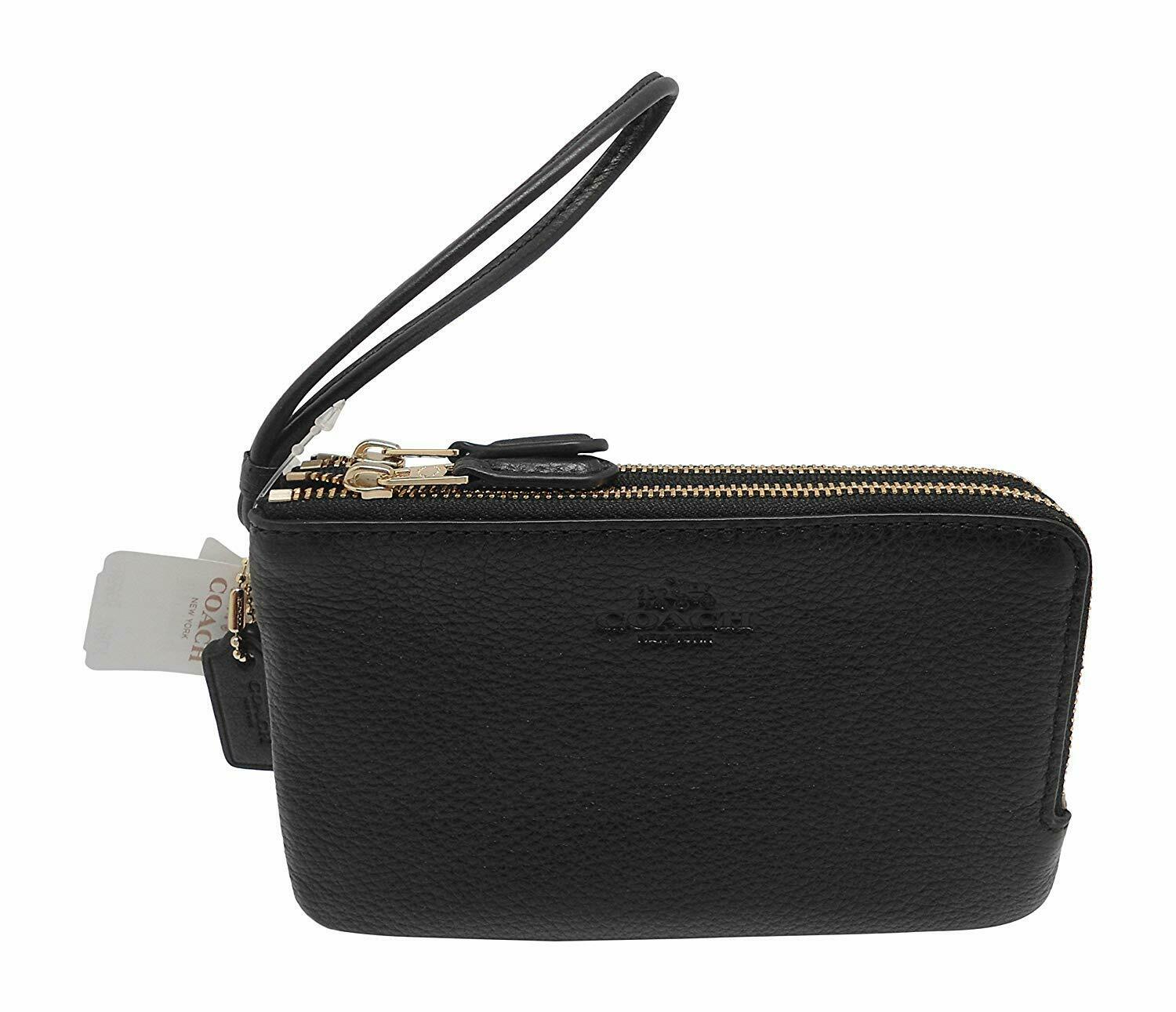 Coach Corner Zip Wristlet Black in Leather with Gold-tone - US