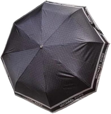 Black Michael Kors umbrella with logo trim.