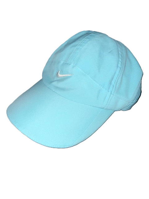 Blue baseball cap with small white logo.