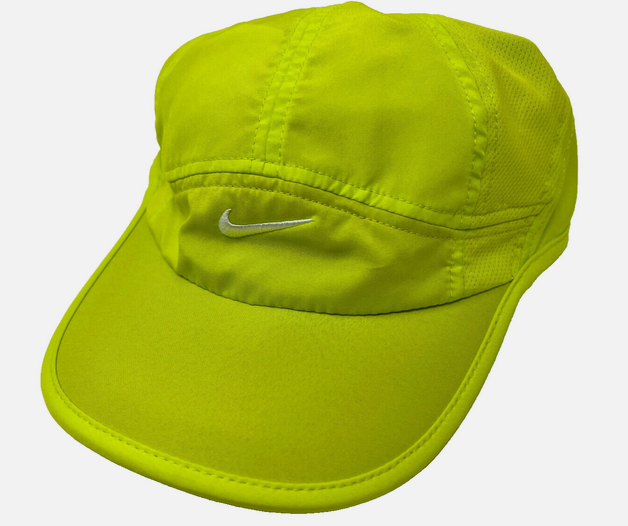 Bright yellow sports cap with logo.
