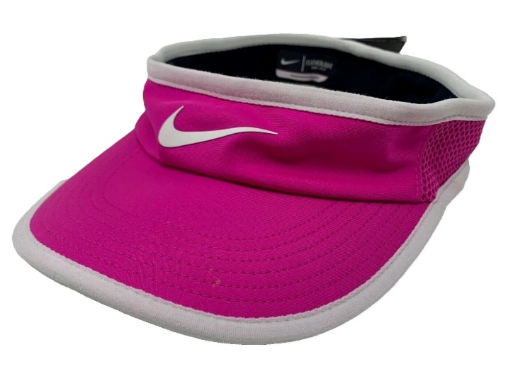 Pink sports visor with white trim.
