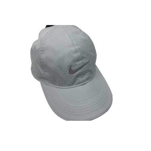 White sports cap with logo on front.