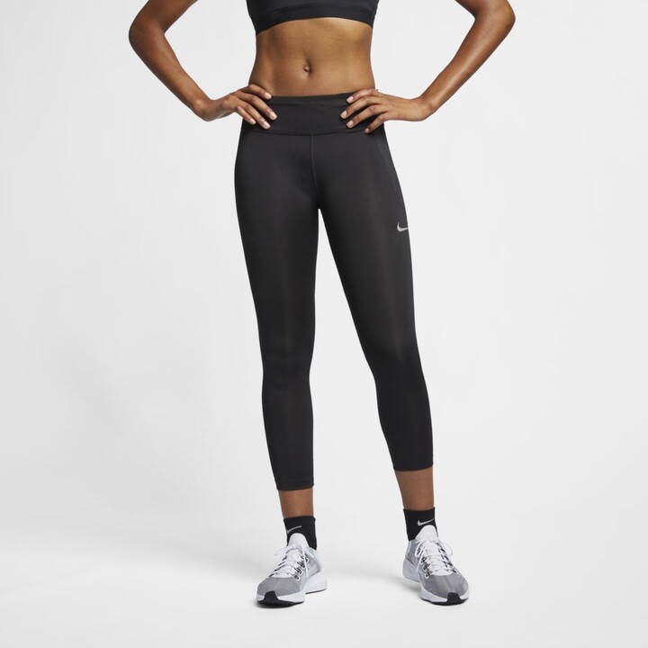 NEW NIKE [L] Women's Mid-Rise Crop Running Leggings-Black DB4380