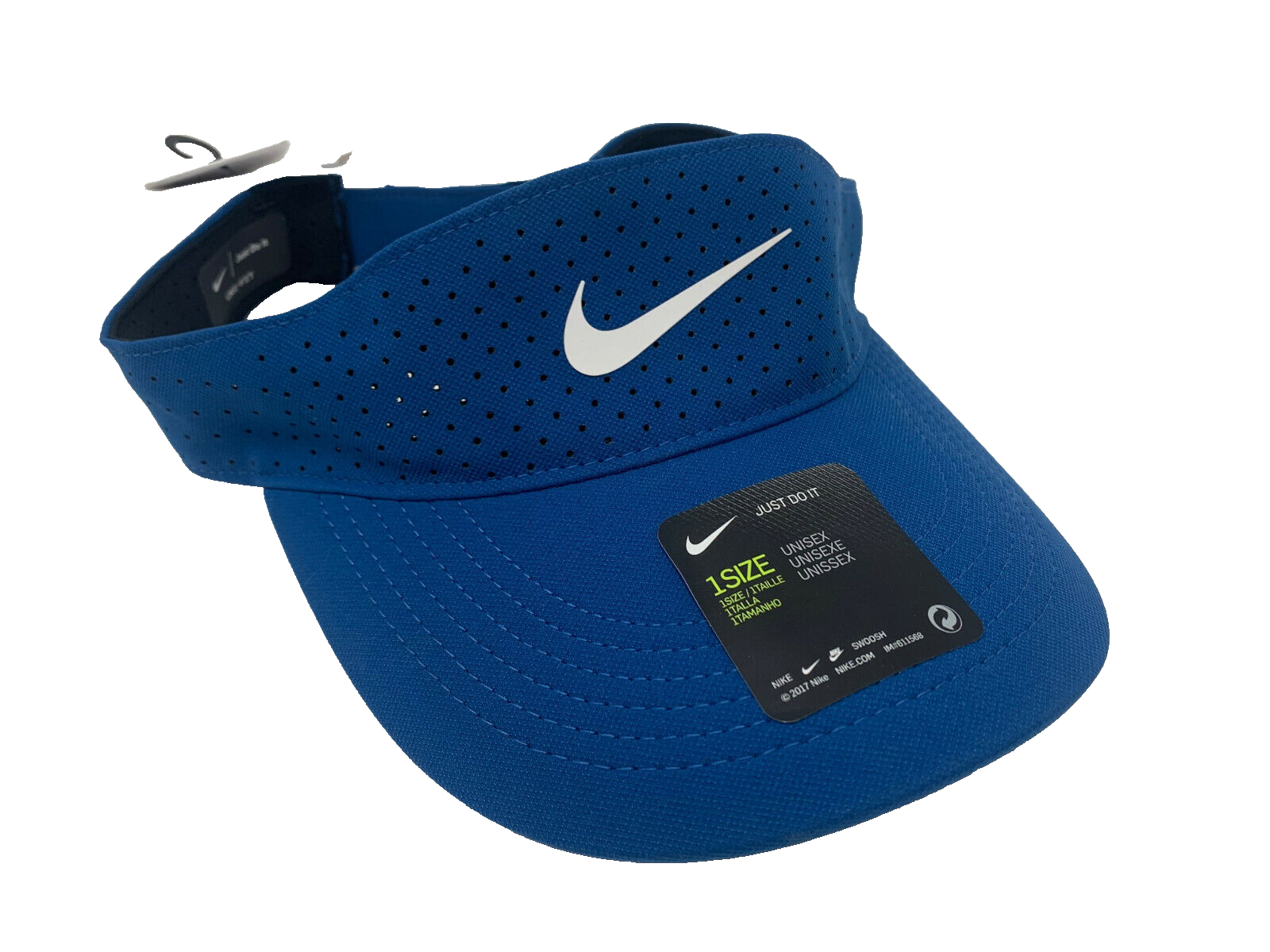 Blue Nike visor with perforated design.