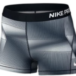 Nike Pro striped athletic shorts, black waistband.