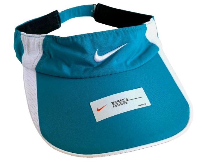 Blue and white Nike visor for women.