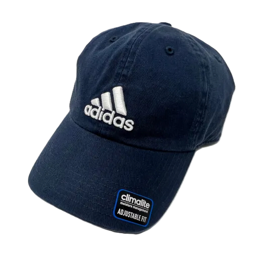 Navy blue Adidas cap with logo embroidery.