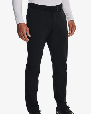 View of the black pant with black belt on white background