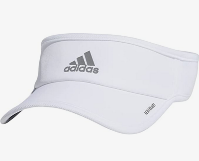 White cap with gray Adidas logo on white background