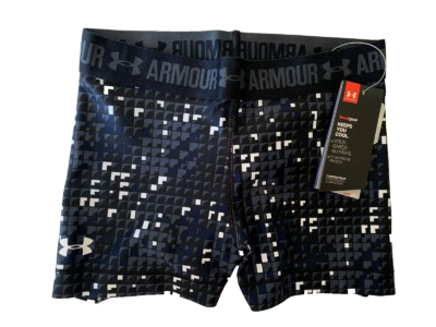 Pixel-patterned Under Armour boxer briefs with tag.