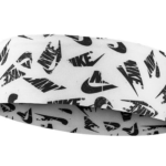 White headband with black Nike logos.