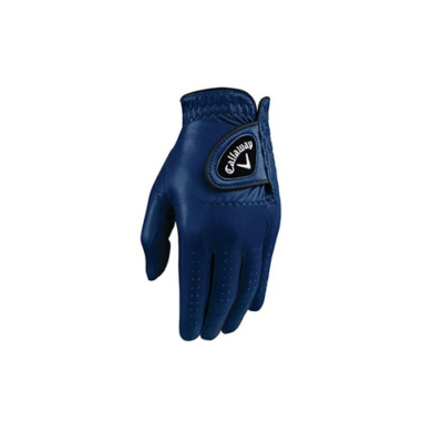 Blue Callaway golf glove on white background.
