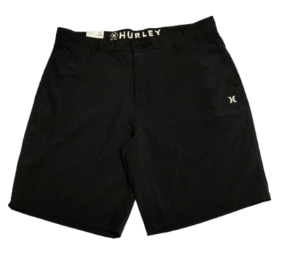 Black Hurley shorts with logo detail.
