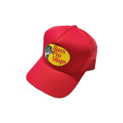Red Bass Pro Shops trucker hat.