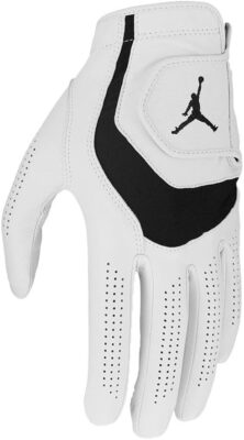 White and black athletic glove with logo.