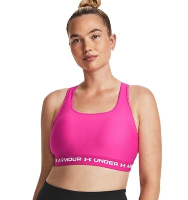 Woman wearing a pink sports bra.