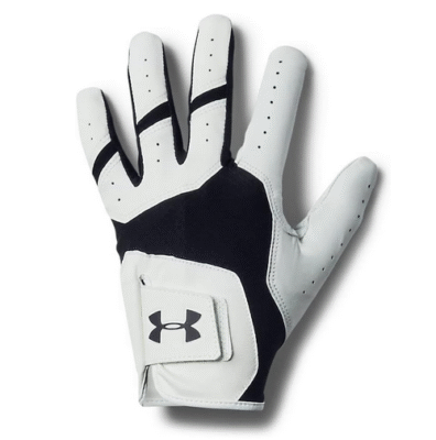 Black and white sports glove with logo.