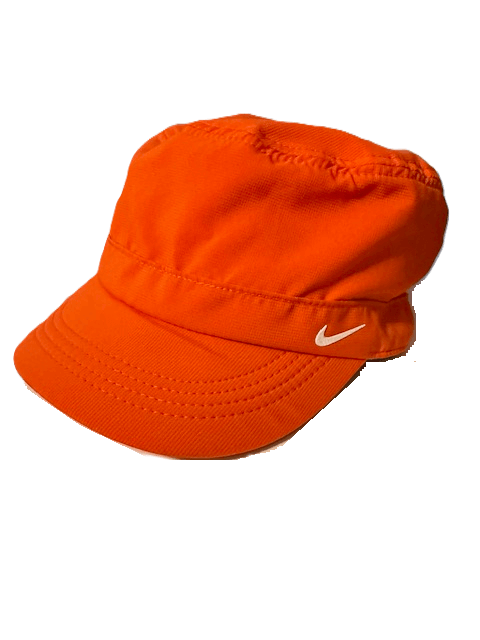 Orange Nike cap with white logo.