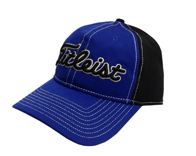 Blue and black Titleist baseball cap.