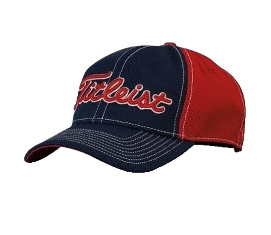 Red and navy Titleist baseball cap.