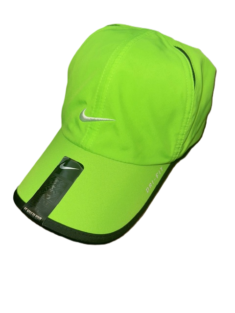 Bright green sports cap with logo.