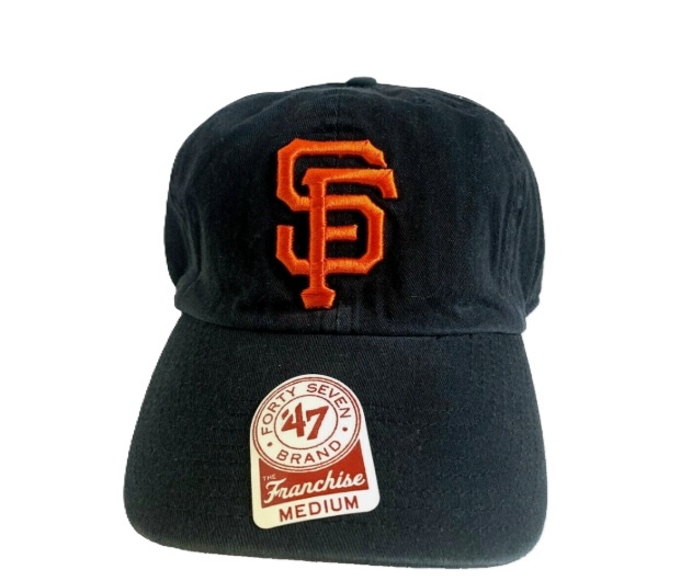 Black baseball cap with orange SF logo.