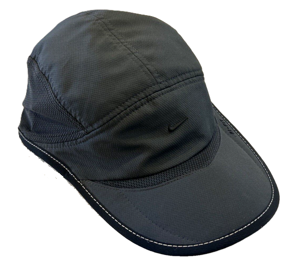 Black sports cap with curved brim.