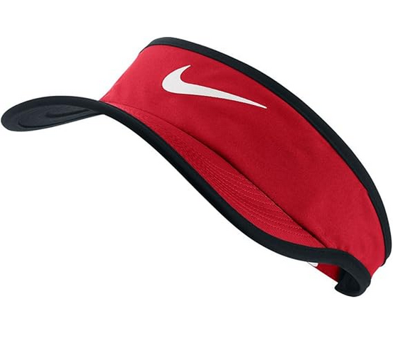 Red sports visor with white logo.