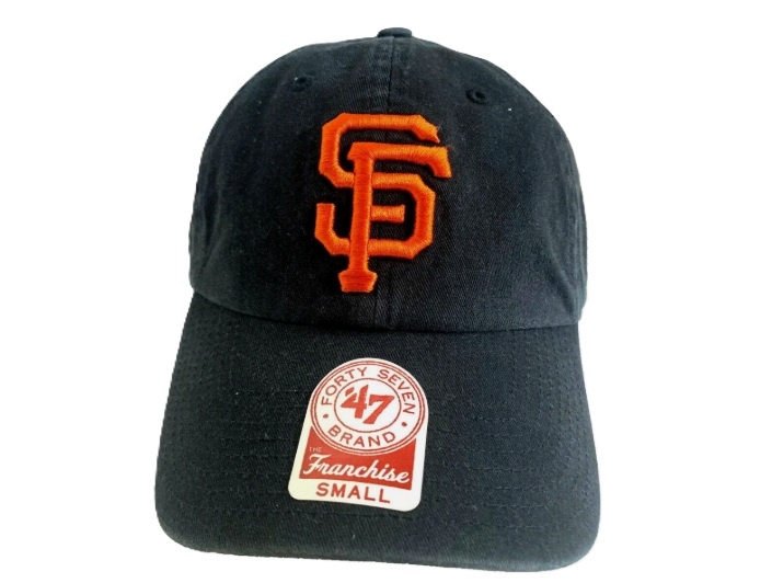 Black baseball cap with orange logo.