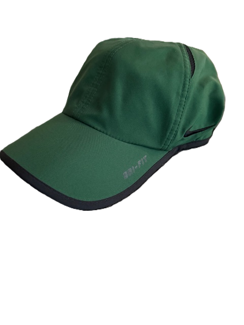 Green sports cap with black trim.