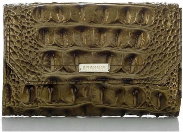 Brown textured leather wallet with embossed pattern.