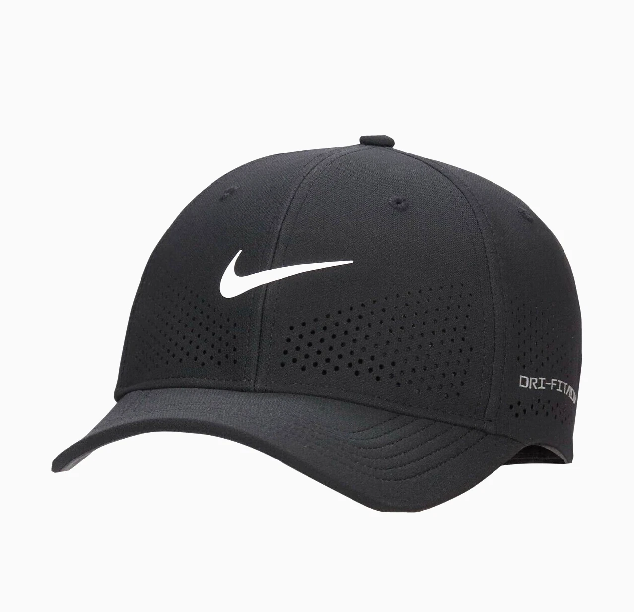 Black sports cap with white logo.