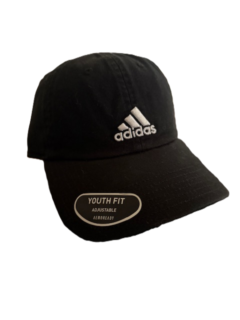 Black Adidas cap with adjustable youth fit.