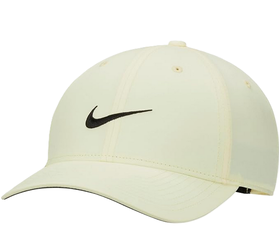 Beige cap with black swoosh logo.
