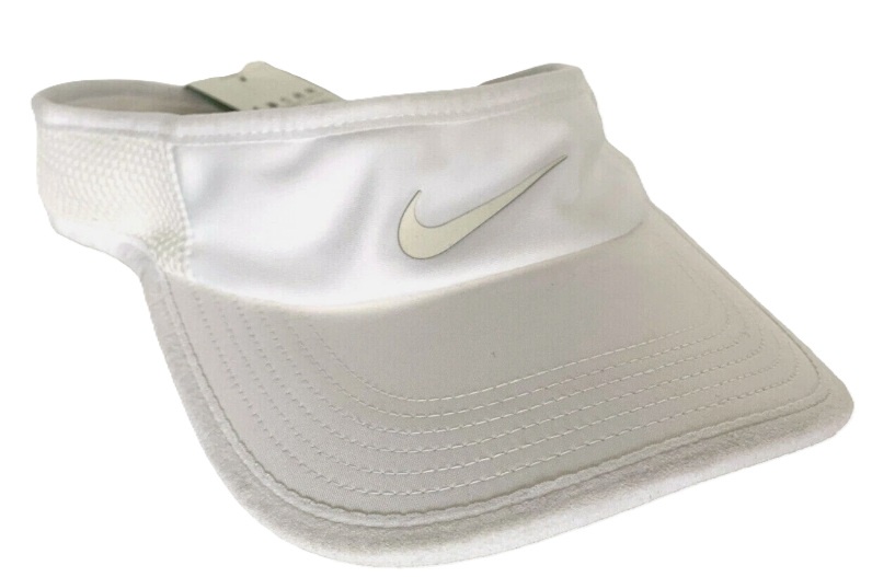 White visor cap with Nike logo.