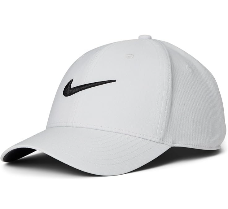 White baseball cap with black logo.