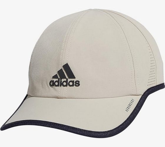 Beige Adidas cap with black logo.