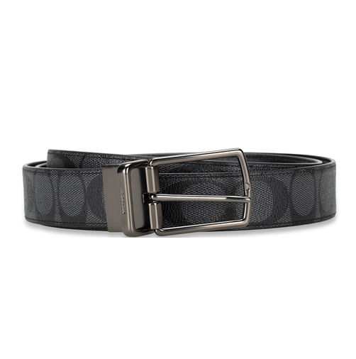 NEW COACH Heritage Signature Coated Canvas Reversible Belt-Charcoal/Black 64825